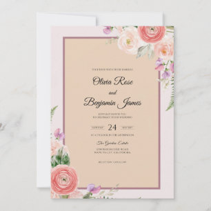 Invitation Mariage aux Pétales de Corail et de Pêche à l'Aqua