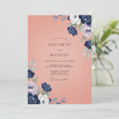Invitation Mariage aux Pétales de Corail Indigo (Debout devant)