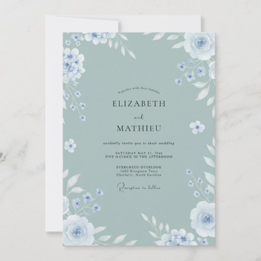 Invitation Mariage aux Pétales de Gris Ardoise Clair (Devant)
