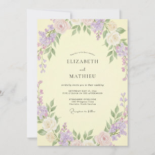Invitation Mariage aux Pétales de Lilas Pâle Jaune