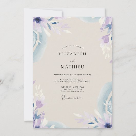 Invitation Mariage aux Pétales de Lilas Pervenche (Devant)
