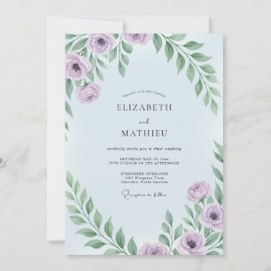 Invitation Mariage aux Pétales de Lilas Poussiéreux et Menthe