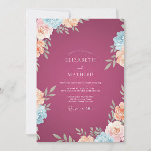 Invitation Mariage aux Pétales de Pêche Chaud Magenta