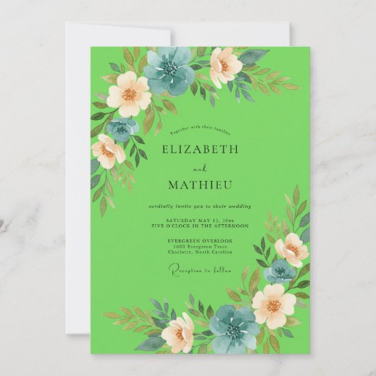 Invitation Mariage aux Pétales de Pêche Lime (Devant)