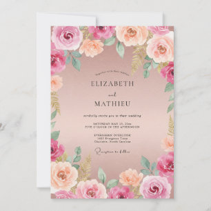 Invitation Mariage aux Pétales de pêche magenta
