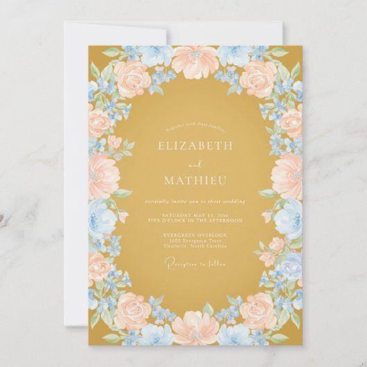 Invitation Mariage aux Pétales de Pêche Moutarde (Devant)