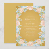 Invitation Mariage aux Pétales de Pêche Moutarde (Devant / Derrière)