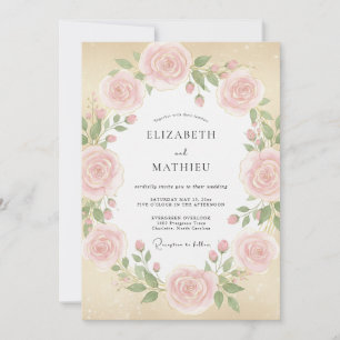 Invitation Mariage aux Pétales de Pêche Rosée