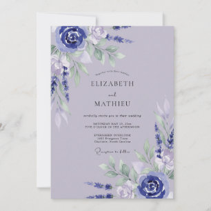 Invitation Mariage aux Pétales de Pervenche Lavande Pâle