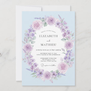 Invitation Mariage aux Pétales de Pervenche Lavande Subtile