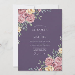 Invitation Mariage aux Pétales de Pourpre Profond