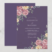Invitation Mariage aux Pétales de Pourpre Profond (Devant / Derrière)