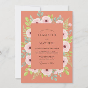 Invitation Mariage aux Pétales de Rose Terracotta