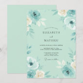 Invitation Mariage aux Pétales de Teinte Mer (Devant / Derrière)