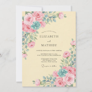 Invitation Mariage aux Pétales de Turquoise Jaune Pâle