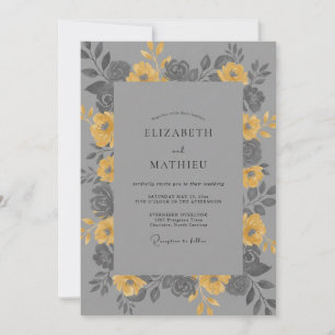 Invitation Mariage aux Pétales Jaunes Grises