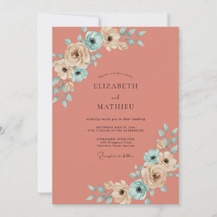 Invitation Mariage aux Pétales Peintes de Corail