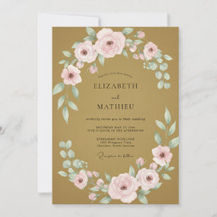 Invitation Mariage aux Pétales Peintes de Pêche Ocre