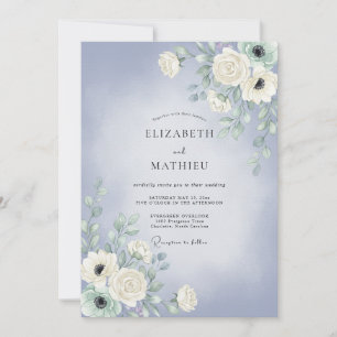 Invitation Mariage aux Pétales Peintes de Pervenche