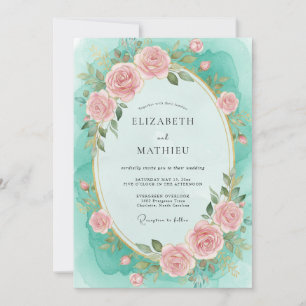 Invitation Mariage aux Pétales Peintes de Turquoise