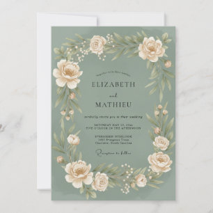 Invitation Mariage aux Pétales Peintes d'Olive