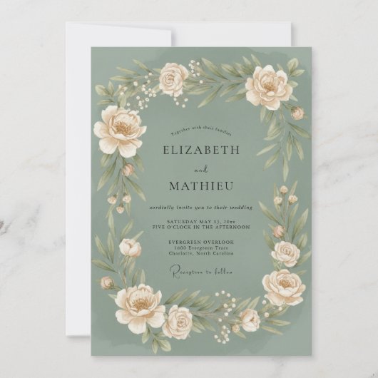 Invitation Mariage aux Pétales Peintes d'Olive (Devant)