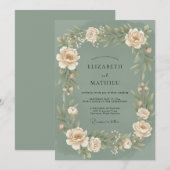 Invitation Mariage aux Pétales Peintes d'Olive (Devant / Derrière)