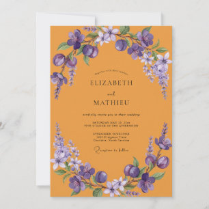 Invitation Mariage aux Pétales Pourpres Ocres