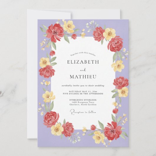 Invitation Mariage aux Pétales Rouge Violet (Devant)