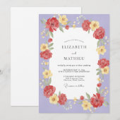 Invitation Mariage aux Pétales Rouge Violet (Devant / Derrière)