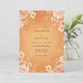 Invitation Mariage aux Pivoines Abricot Doré (Debout devant)