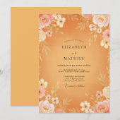 Invitation Mariage aux Pivoines Abricot Doré (Devant / Derrière)