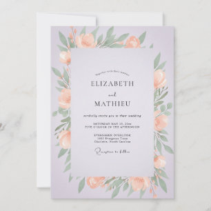 Invitation Mariage aux Pivoines Abricot Lilas