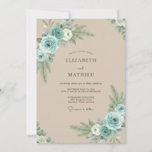 Invitation Mariage aux Pivoines Aqua Champagne