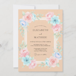 Invitation Mariage aux Pivoines Aquarelles Abricot