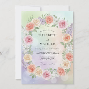 Invitation Mariage aux Pivoines Arc-en-ciel Pastel