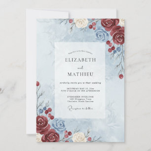 Invitation Mariage aux Pivoines Bourguignon Profond sur Fond 