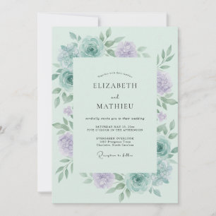 Invitation Mariage aux Pivoines Céladon Lilas