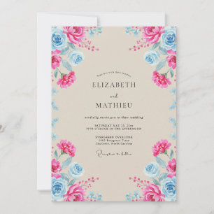 Invitation Mariage aux Pivoines Ciel Fuchsia