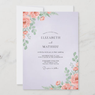 Invitation Mariage aux Pivoines Corail Lilas