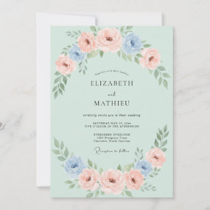 Invitation Mariage aux Pivoines Corail Mentholé