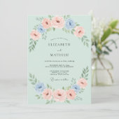 Invitation Mariage aux Pivoines Corail Mentholé (Debout devant)