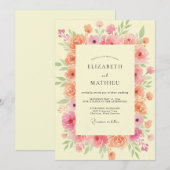 Invitation Mariage aux Pivoines Corail Rose (Devant / Derrière)