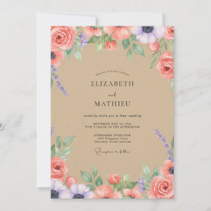 Invitation Mariage aux Pivoines Corail Sableux