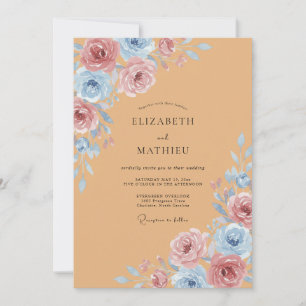 Invitation Mariage aux Pivoines Cornflower Terracotta