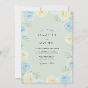Invitation Mariage aux Pivoines Crème Azur