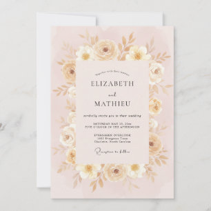 Invitation Mariage aux Pivoines Crème et Champagne