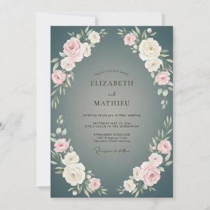 Invitation Mariage aux Pivoines Crème et Charbon