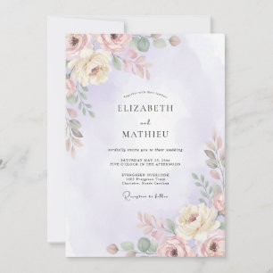 Invitation Mariage aux Pivoines Crème Lilas