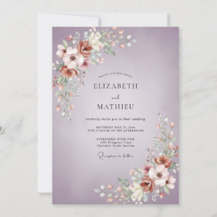 Invitation Mariage aux Pivoines Cuivre et Mauve